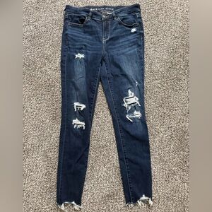 American Eagle Outfitters Dark Blue Distressed Skinny Jeans